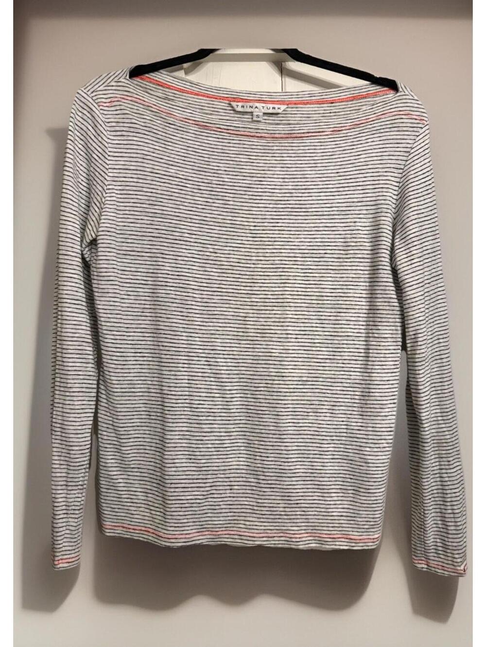 Trina Turk LS Blouse Shirt Striped Black White Comfortable Women’s sz Small (C22